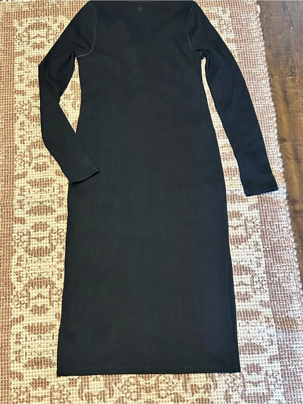 Sweaty Betty Black Ribbed Long-Sleeve Maxi Henley Dress